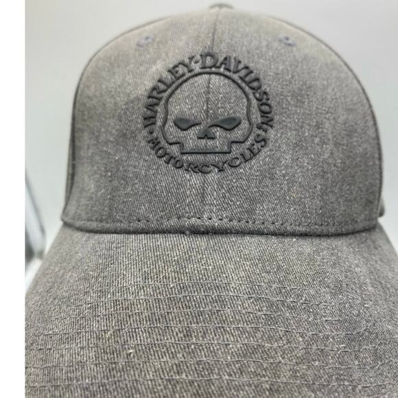 Willie G Skull Fitted Baseball Cap Harley Davidson Gray‎ Black Emblem unisex - Picture 1 of 7